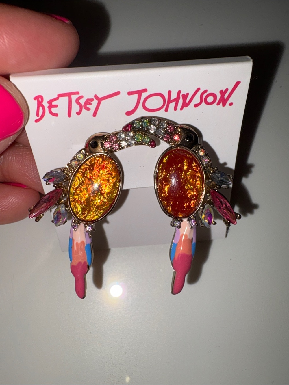 Betsey Johnson Multicolor Crystal Parrot Drop Earrings